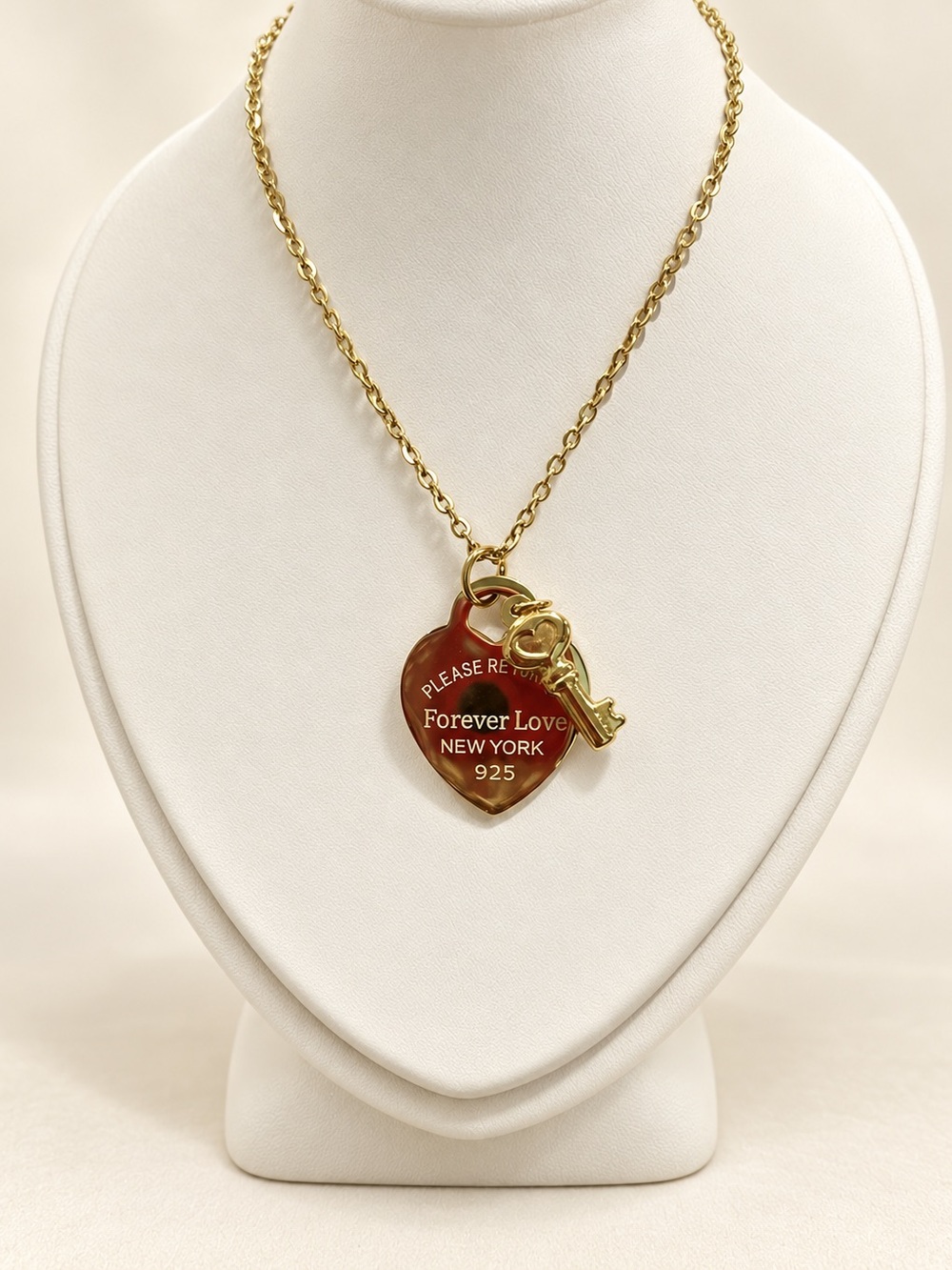 Gold-Tone Heart & Key Necklace 316L